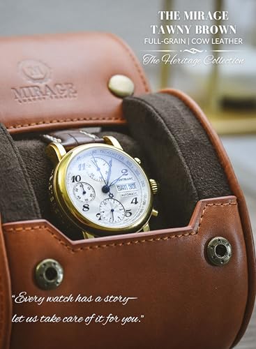 Watch Travel Case for Men Leather Watch Roll for Travel Organizer and Display Watch Case 1 Slot Full Grain Leather Tawny Brown (50 Count)