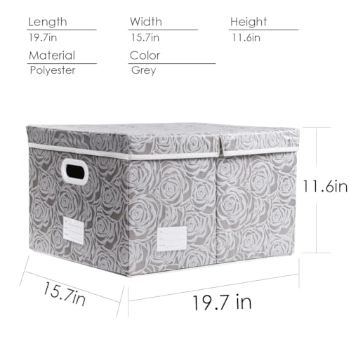 Extra Large Collapsible Storage Boxes with Lids Fabric Decorative Storage Bins Cubes Organizer Baskets with Cover Handles Divider for Bedroom Closet Living Room 19.6x15.7x11.8 Inch 3 Pack (3 Count)