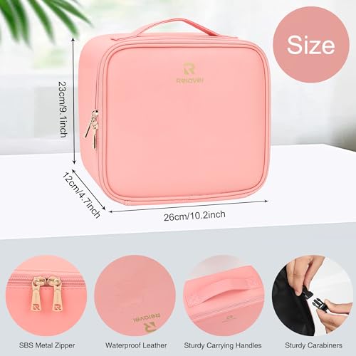 Travel Makeup Bag With LED Mirror Portable Travel Makeup Organizer 3 Color Adjustable Brightness Waterproof Cosmetic Train Case with Removable Dividers Makeup Storage for Women