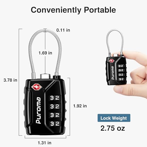 2 Pack TSA Approved Luggage Locks 4 Digit Code Cable Lock Black (2 Count)