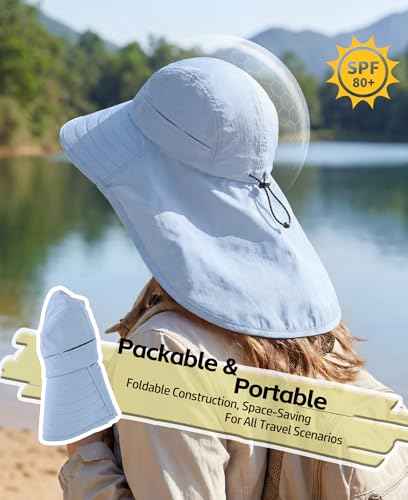 UPF 80+ Sun Hat for Men Women Wide Brim Sun Hat with Neck Flap Summer Beach UV Protection Gardening Fishing Hat