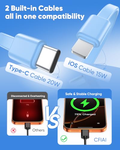 Portable Charger 15000mAh Slim Power Bank with Built in Cables
