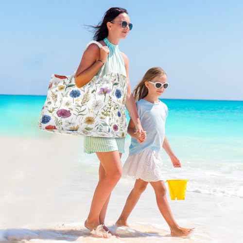 Large Beach Bags Totes Canvas Tote Shoulder Bag Soft Wave Water Resistant Bags for Gym Travel Daily Ocean
