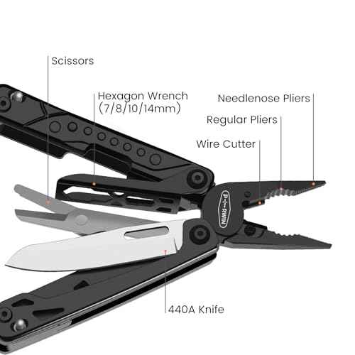 Multitool, 20-in-1 Stainless Steel Multi Tools Pliers with Nylon Sheath, Safe Locking, Professional Multi-Tool for Survival, Camping and Hunting, Black