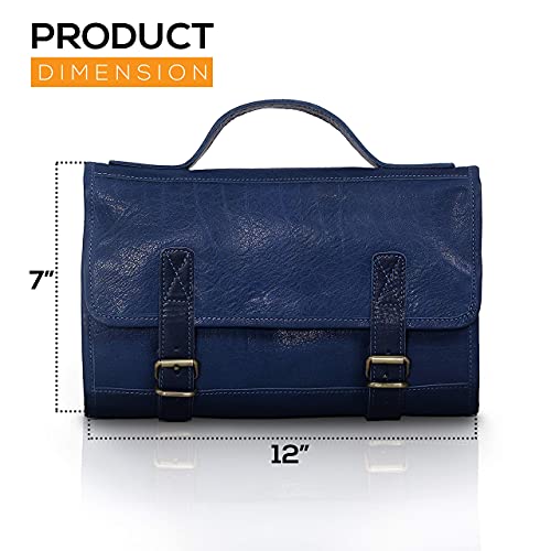 Premium Buffalo Leather Roll Toiletry Bag Travel Dopp Kit