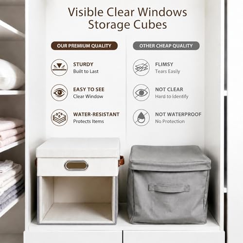 13x13 Inch Ultra Thick Fabric Storage Bins with Lids & Windows (3 Count)