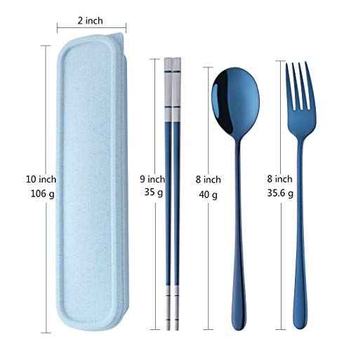 3 PCS Stainless Steel Travel Camping Flatware Set Fork Spoon Chopsticks with Portable Case