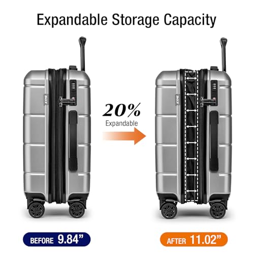 Carry On Luggage 22x14x9 Airline Approved Hardshell 20 Inch with TSA Lock Carry On Suitcase with Wheels Small Travel Rolling Luggage with Cup Holder for Women Men Silver