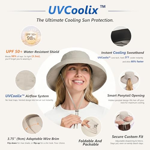 UVCoolix Women's UPF 50+ Wide Brim Cooling Sun Hat