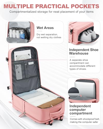 Large Travel Backpack Carry On for Women Man Gym Backpacks with Laptop Compartment Mochila de Viaje Teacher Personal Item Backpack Rucksack Airplane Accessories Must Haves Pink