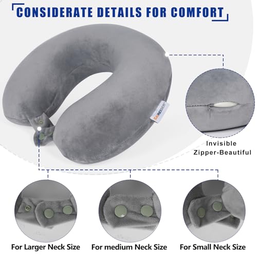 Travel Pillows for Sleeping Airplane 100% Pure Memory Foam Neck Pillow for Airplanes Washable Cover with Storage Bag