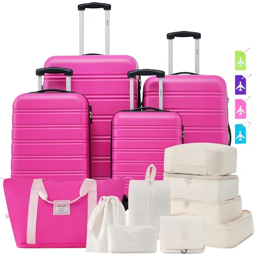 Luggage sets of 13 Piece 16 20 20 28 IN Carry on Luggage Hard Case Pink Luggage Expandable Checked Luggage Suitcase Set with Wheels (13 Count)