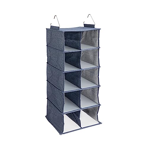 Hanging Cotton Blend and Plastic Closet Shoe Organizer with 10 Storage Compartments