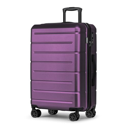 24 Inch Luggage TSA Approved Hardshell Suitcases with Spinner Wheels Durable PC+ABS Medium Checked Travel Luggage for Women Men Dark Purple