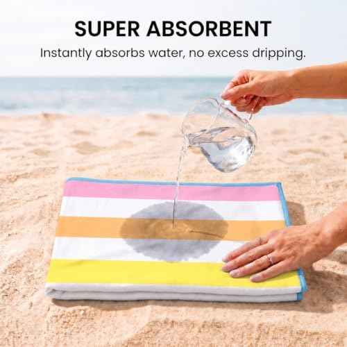2 Pack Microfiber Beach Towel Oversized 71x32 Colorful Blue Striped (2 Count)