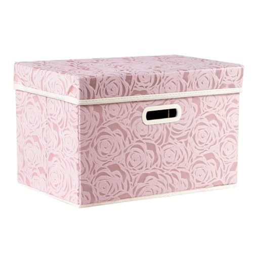 Collapsible Storage Boxes with Lids Fabric Decorative Storage Bins Cubes Organizer Containers Baskets with Cover Handles Divider for Bedroom Closet Living Room 14.9x9.8x9.8 Inch 1 Pack