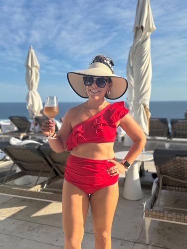 Womens Sun Hat with Ponytail Hole Wide Brim Beach Straw Visor