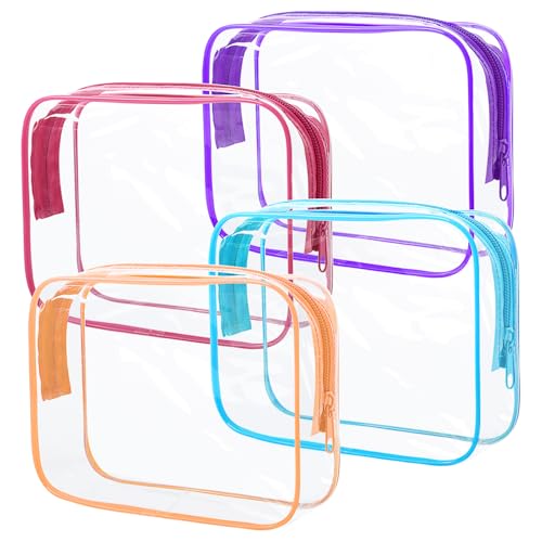 4Pack Clear Makeup Bags Waterproof Organizer Bags with Zipper Transparent Travel Cosmetic Bag TSA Approved Toiletry Bag Pouch Case for Vacation Airport Airline Compliant (4 Count)