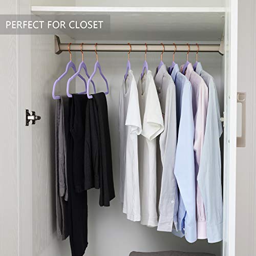 Velvet Hangers 50 Pack Non Slip Light Purple Rose Gold Hooks (50 Count)