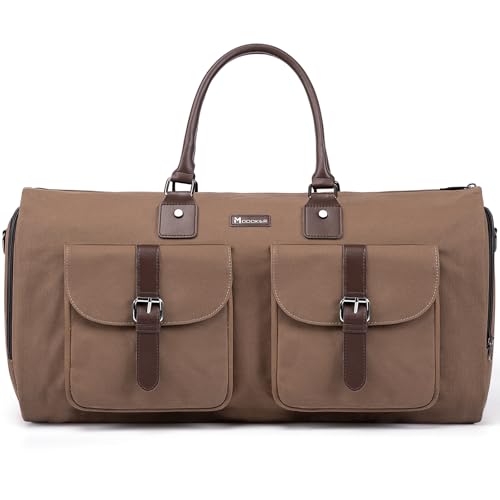 2-in-1 Canvas Garment Duffle Travel Bag with Shoulder Strap,Brown
