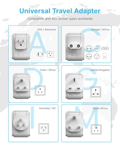 Universal Travel Adapter with 5ft Detachable Cord