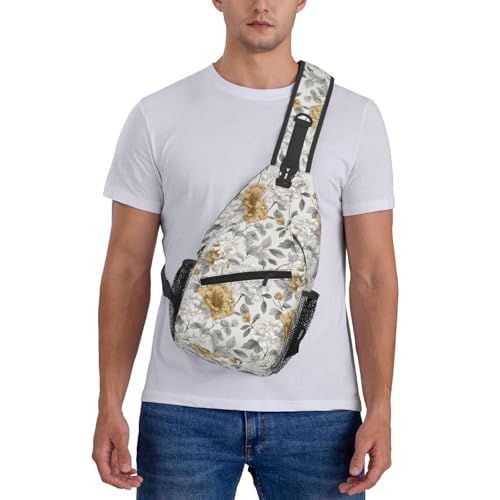 Sling Bag Rustic Flower Peony Floral Hiking Daypack Crossbody Shoulder Backpack Travel Chest Pack for Men Women