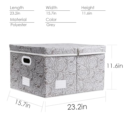 Jumbo Collapsible Storage Boxes with Lids Fabric Decorative Storage Bins Cubes Organizer Baskets with Cover Handles Divider for Bedroom Closet Living Room 23.2x15.7x11.8 Inch 3 Pack (3 Count)