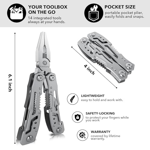 14-In-1 Multitool Pliers，Premium Portable Multi Tool ，with Safety Locking Professional Stainless Steel Multitool Pliers Pocket Knife,Apply to Survival, Camping
