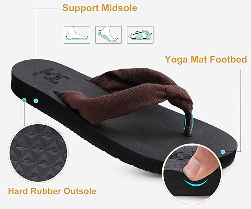 Flip Flops for Women Arch Support Summer Beach Sandals Brown Size 10
