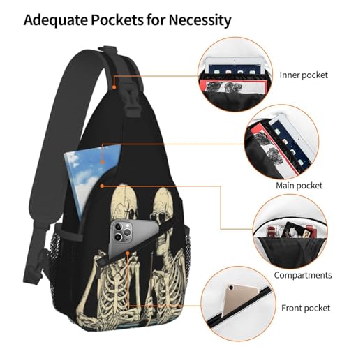 Sling Bag Funny Skeleton Hiking Daypack Crossbody Shoulder Backpack Travel Chest Pack for Men Women