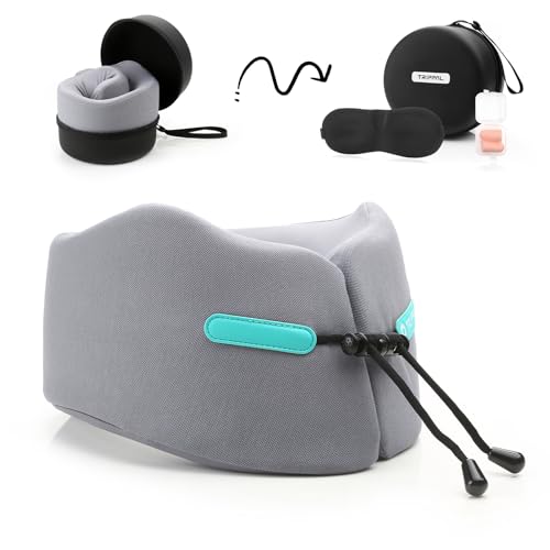 Travel Pillow Upgraded Airplane Neck Pillows Chin Support Adjustable Memory Foam Travel Essentials for Car Home Office Headrest Sleep with with Eye Masks Earplugs and Luxury Bag
