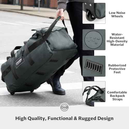 45/80/100L Rolling Duffel Bag with Wheels, Large Durable Travel Duffle + Toiletry Bag, Heavy Duty, Packable, Foldable with Shoulder Straps- Use as Luggage or Backpack, Men/Women (Grey)