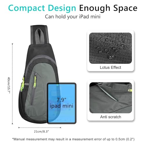 Small Sling Bag Lightweight Crossbody Bag for Women Men Hiking Backpack Travel Shoulder Bag Chest Daypack for Gym Work Outdoor Sports Black Dark Grey