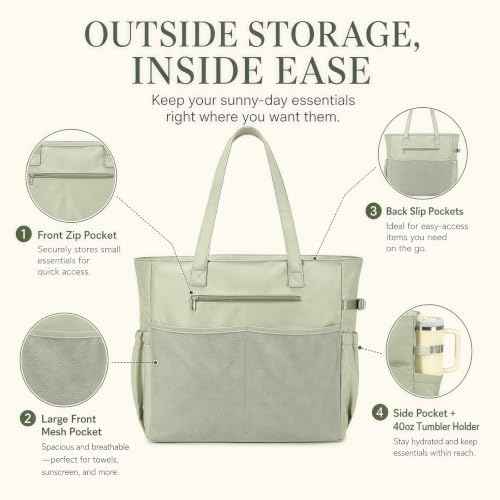 Waterproof Beach Tote Pool Bags for Women Ladies Extra Large Carry On Bag With Wet Compartment for Weekender Travel