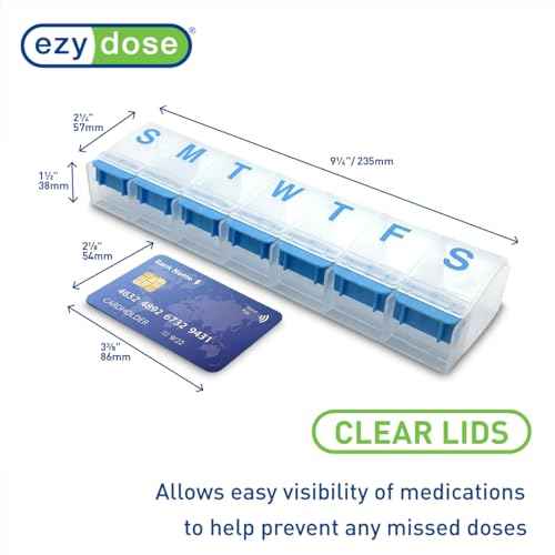 Weekly (7-Day) Pill Organizer, 2XL Compact Medicine Case, Blue