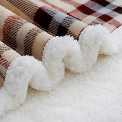 Sherpa Fleece Throw Blanket 80" x 90" Reversible Plush Fluffy Large Big Blanket Lattice Flannel Blankets for All Season Use