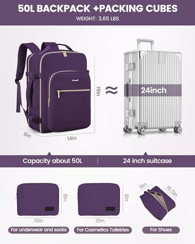 50L Travel Backpack Flight Approved Carry on Backpack