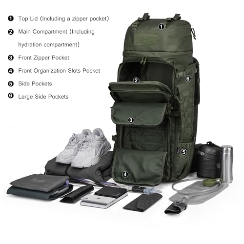 75L Molle Hiking Internal Frame Backpacks with Rain Cover for Camping