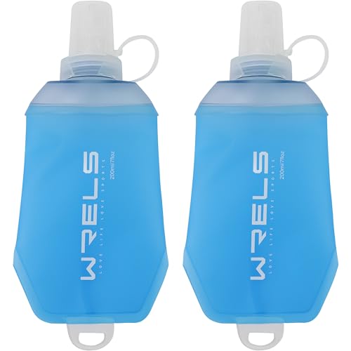 200ml/350ml/500ml Collapsible Soft Flask,BPA Free Folding Soft Water Bottle with Hanging Ring,Lightweight TPU Hydration Flask for Running Marathon Cycling Hiking(200ml-2 Packs) (2 Count)
