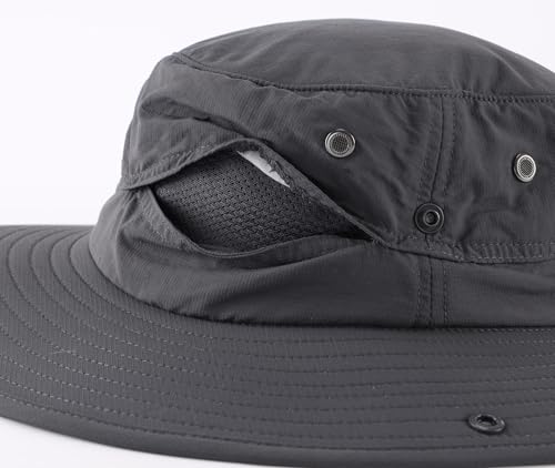 UPF50+ Mens Sun Hat Wide Brim Fishing Hat Sun Protection Bucket Hat for Men Women Beach Gardening Golf Dark Grey