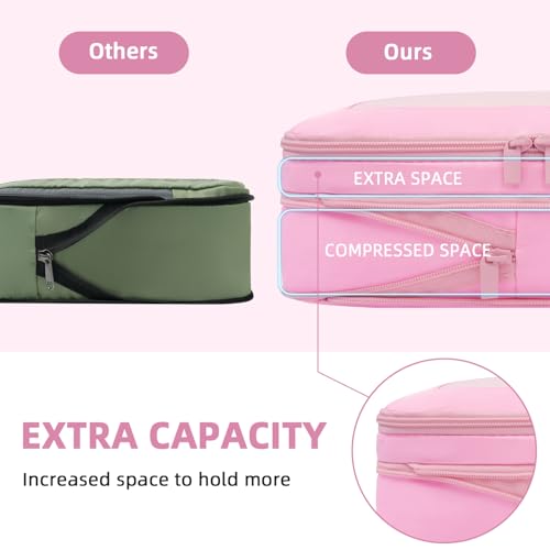 4 Set/6 Set/8 Set Compression Packing Cubes Travel Accessories Expandable Packing Organizers (Square Mesh, 06-Pink)