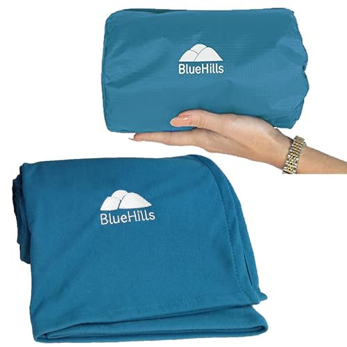Premium Ultra Compact Travel Blanket Pillow Airplane Peacock Teal