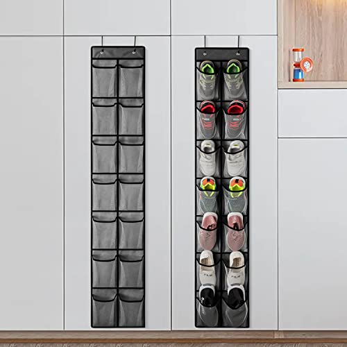 2 Pack Grey14 Pockets Over the Door Shoe Organizer (2 Count)