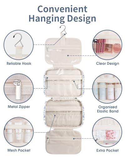 Hanging Floral Toiletry Bag for Women Travel Makeup Bag Organizer Toiletries Bag for Travel Size Essentials Accessories Cosmetics