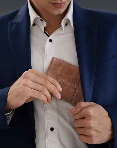 Wallet for Men RFID Blocking Genuine Leather Mens Wallets Bifold with 2 ID Window 13 Card Slots brown