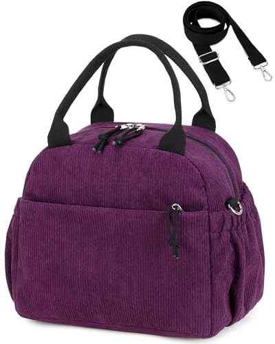Lunch Bag for Women Cute Corduroy Lunch Tote Bags with Shoulder Strap Reusable Insulated Lunch Box Large Capacity Reusable Insulated Cooler for Work Picnic or Travel