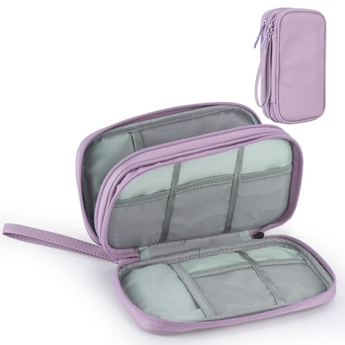 PU Leather Cable Organizer Double Layer Travel Pouch