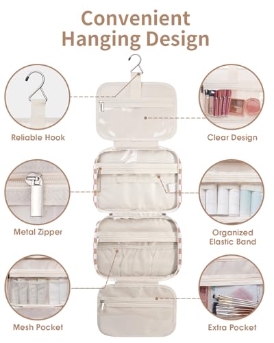 Travel Toiletry Bag for Women Large Hanging Makeup Bag Organizer Toiletries Bag for Full Size Essentials Accessories Cosmetics