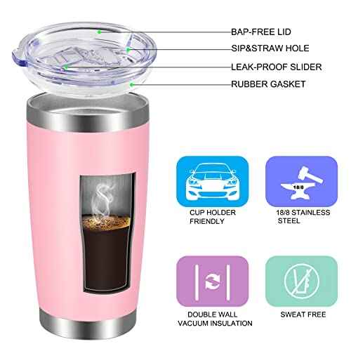 20oz Tumbler with Lid and Straw Stainless Steel Tumbler Cup Bulk Vacuum Insulated Double Wall Travel Coffee Mug Powder Coated Coffee Cup (6 Count)