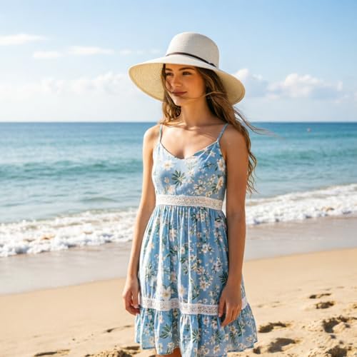 Womens Sun Straw Hat Bowknot Hat Summer Wide Brim Bucket Hats Foldable Beach Sun Hats Roll up UPF 50+